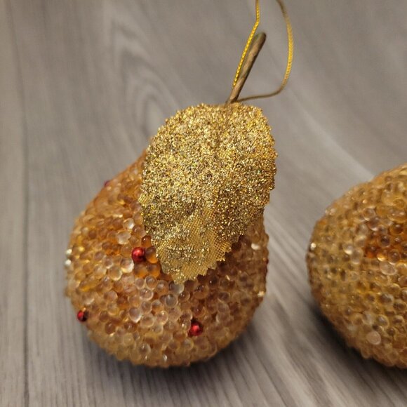 Lot of 7 Beaded Sugar Frost Apples Pears Gold and Red Christmas Ornament - Picture 2 of 7